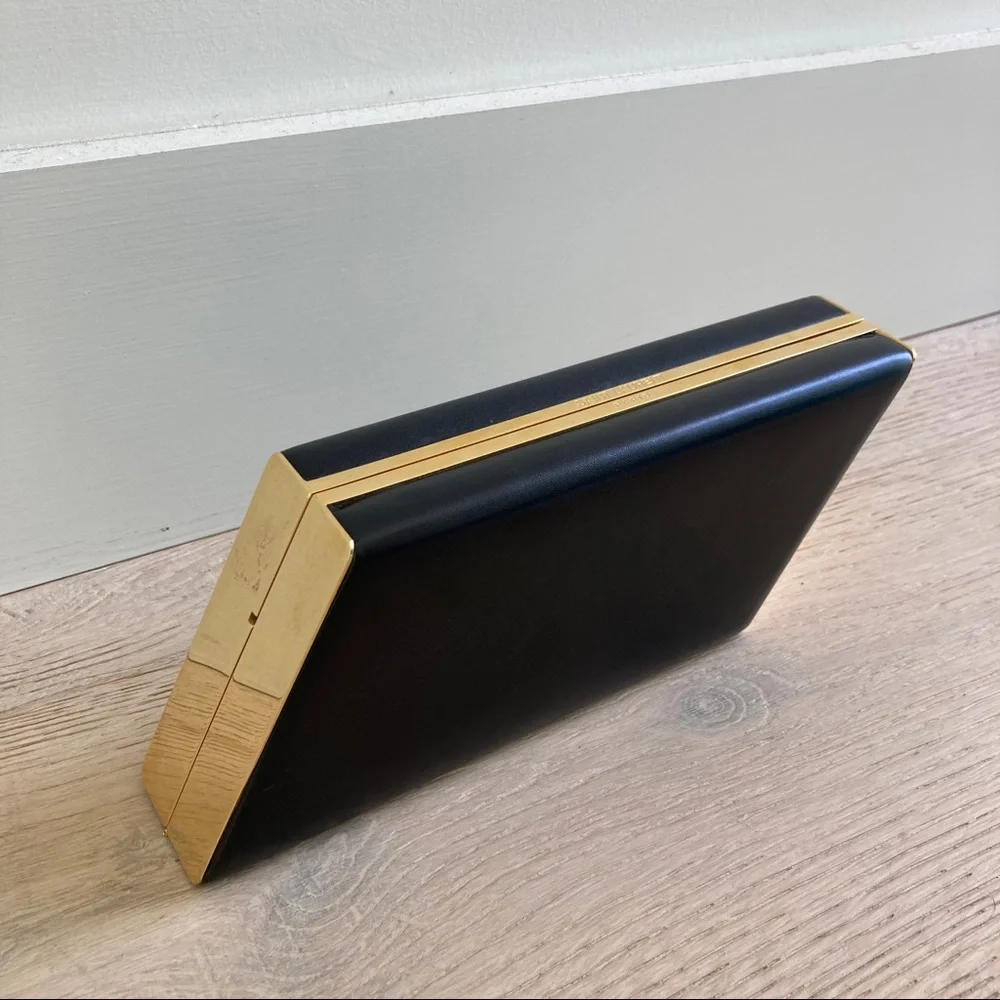 Saint Laurent Diagonal Leather Minaudière Clutch Black Gold - Picture 11 of 16